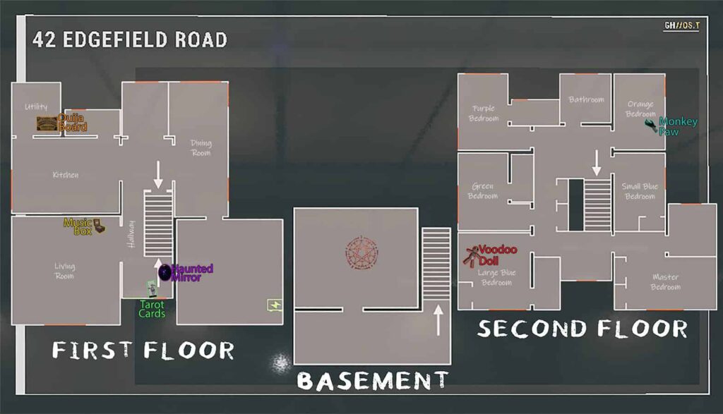 Phasmophobia 42 Edgefield Road Cursed Items Locations Map